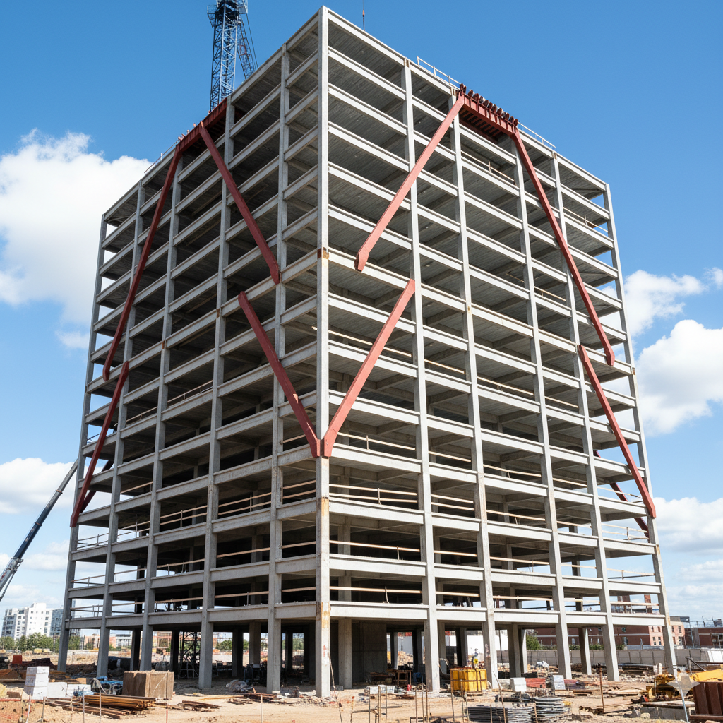 Steel frame of a building under construction